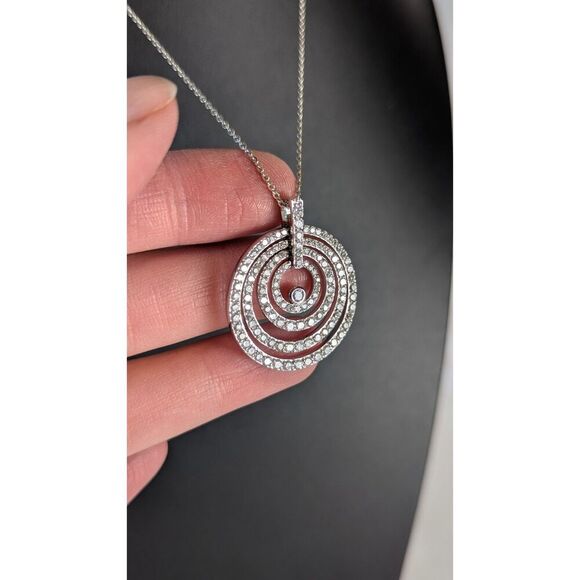 Erwin Pearl CZ Pendant Necklace Rhodium Sterling Silver 925 Signed Nested Circle - Picture 3 of 13